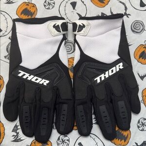 Thor Black and White Riding Gloves